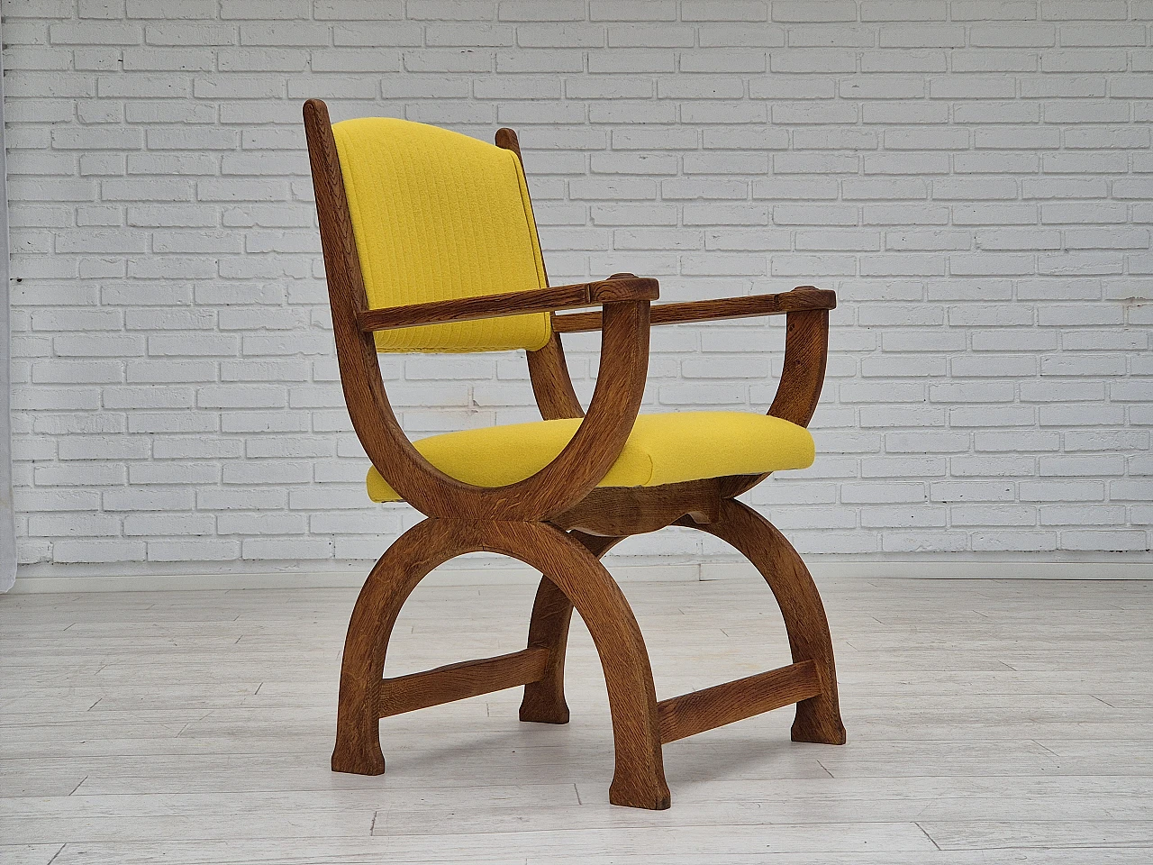 Danish oak and yellow wool armchair, 1950s 1