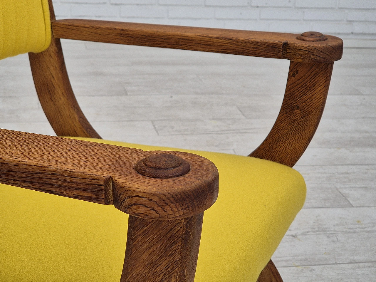 Danish oak and yellow wool armchair, 1950s 2