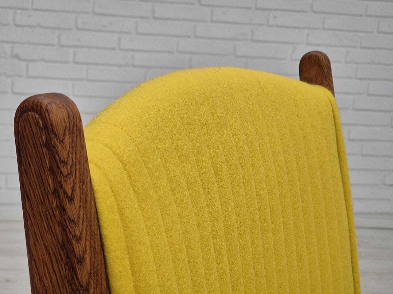 Danish oak and yellow wool armchair, 1950s 3