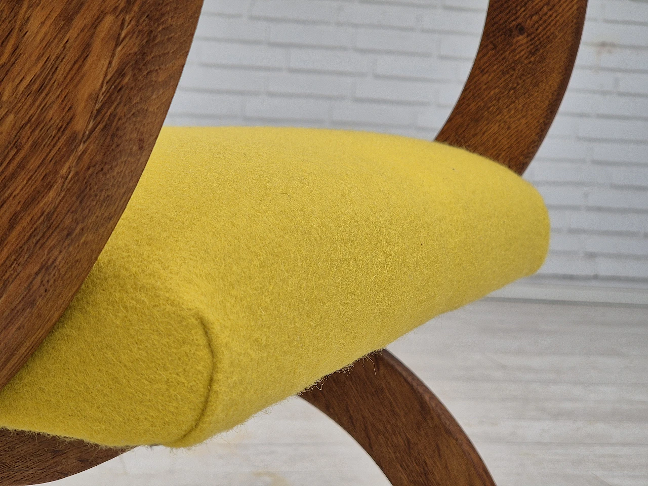 Danish oak and yellow wool armchair, 1950s 5