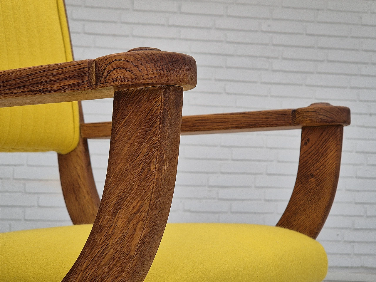 Danish oak and yellow wool armchair, 1950s 7