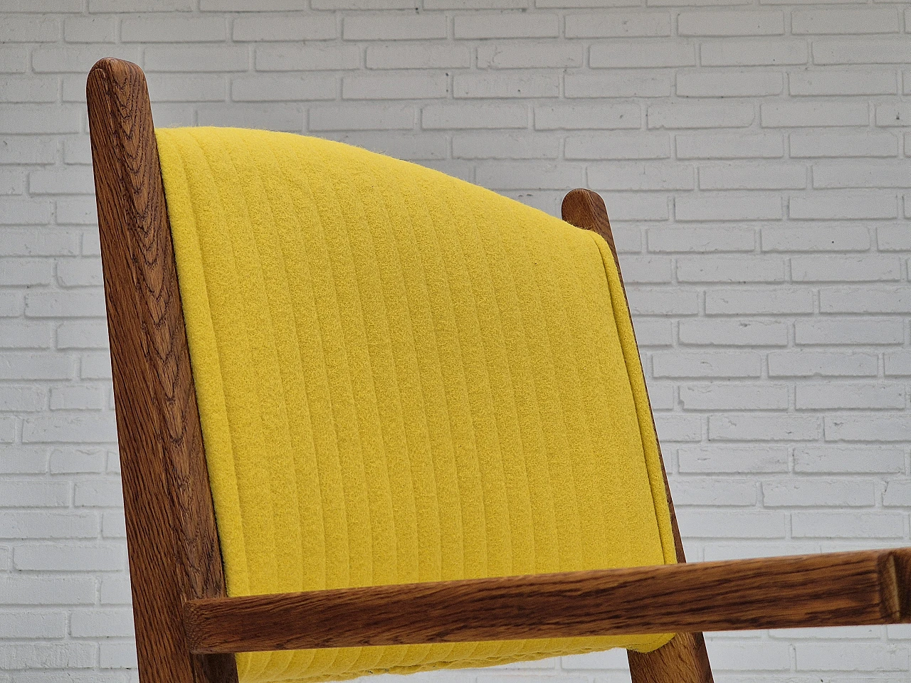 Danish oak and yellow wool armchair, 1950s 8