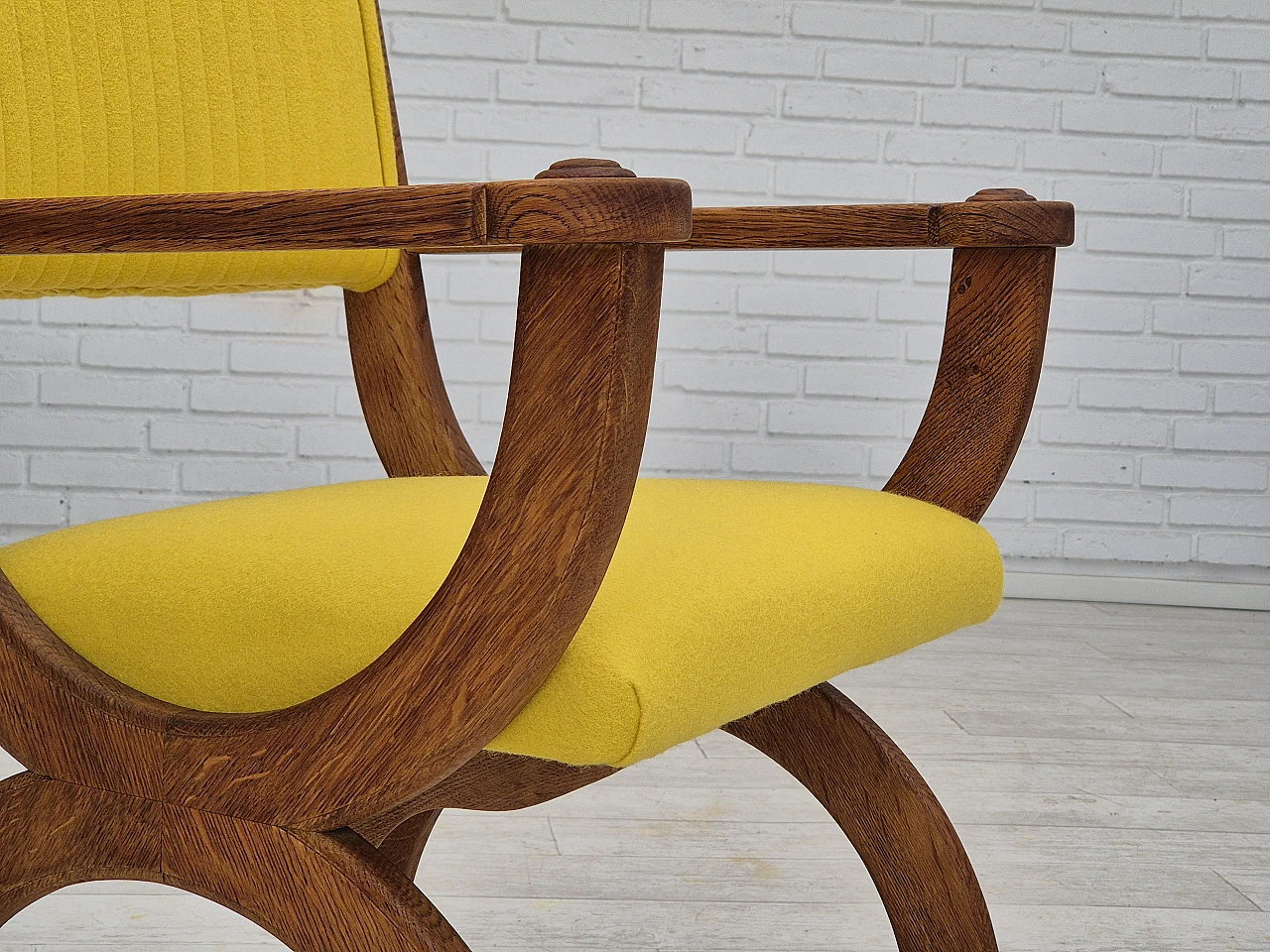 Danish oak and yellow wool armchair, 1950s 10