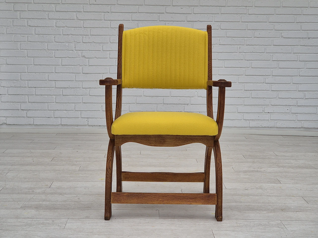 Danish oak and yellow wool armchair, 1950s 11