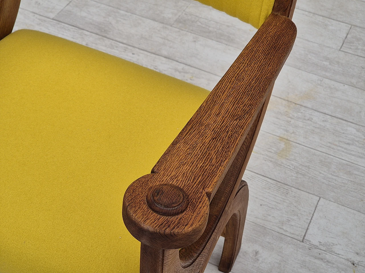 Danish oak and yellow wool armchair, 1950s 12