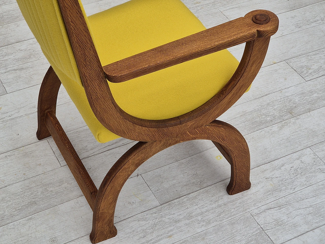 Danish oak and yellow wool armchair, 1950s 13