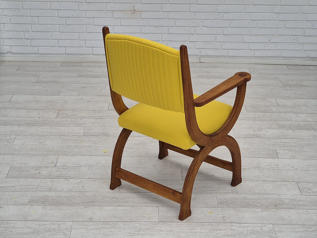 Danish oak and yellow wool armchair, 1950s 14