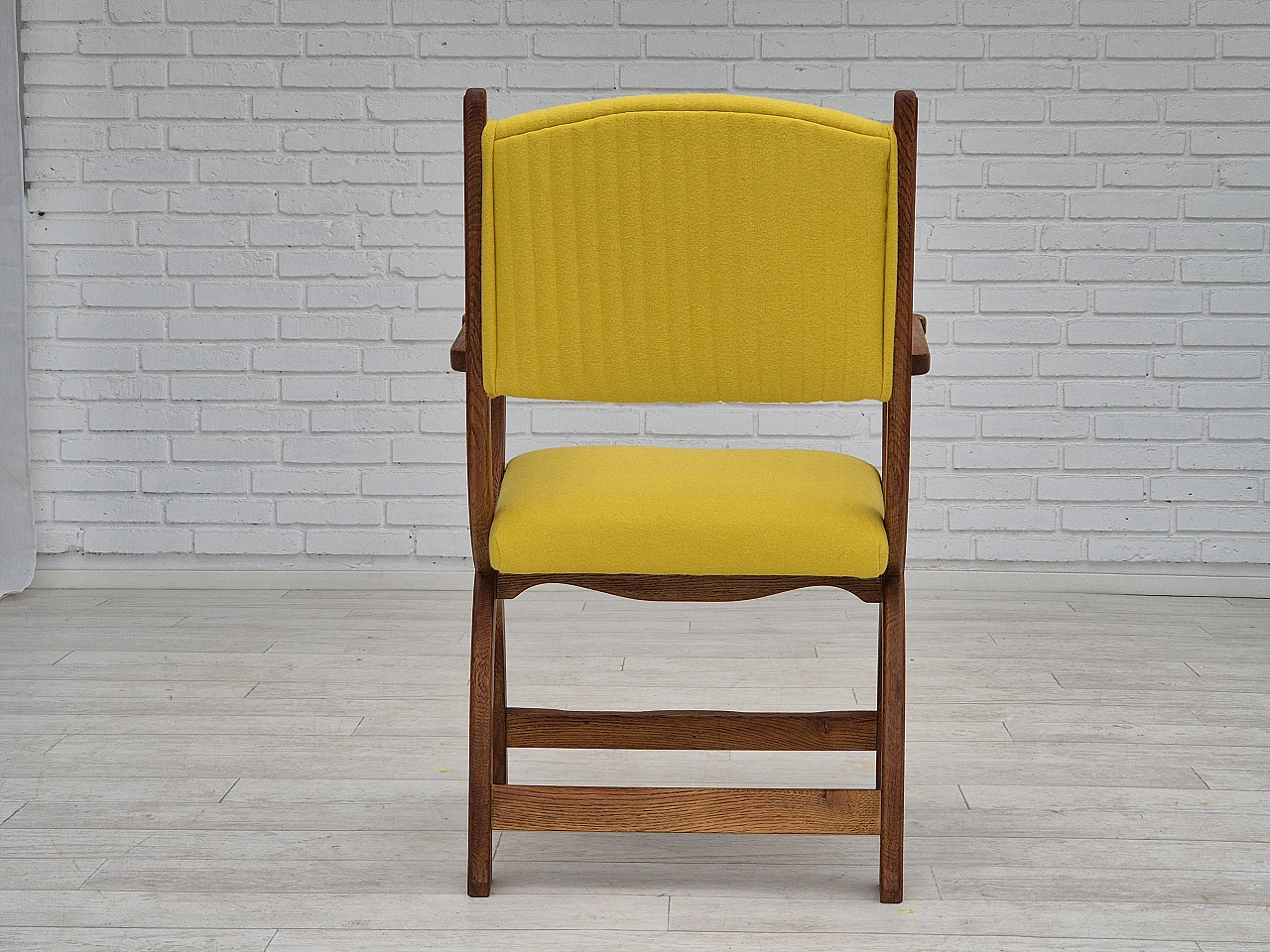 Danish oak and yellow wool armchair, 1950s 15