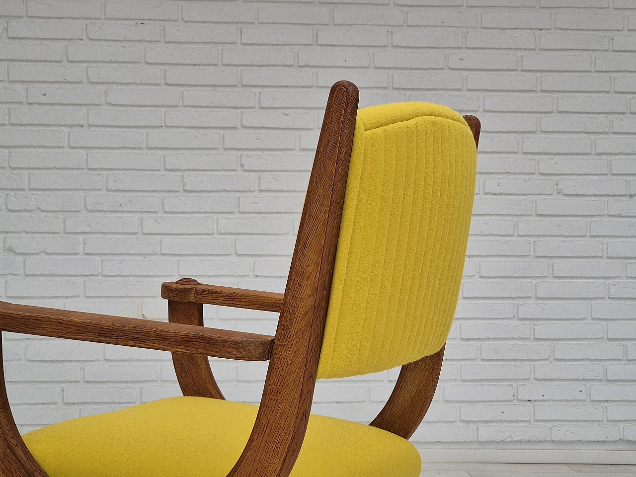 Danish oak and yellow wool armchair, 1950s 16