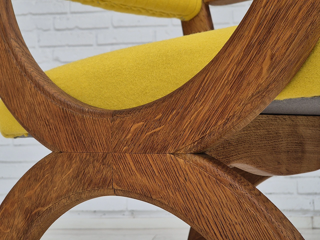 Danish oak and yellow wool armchair, 1950s 18