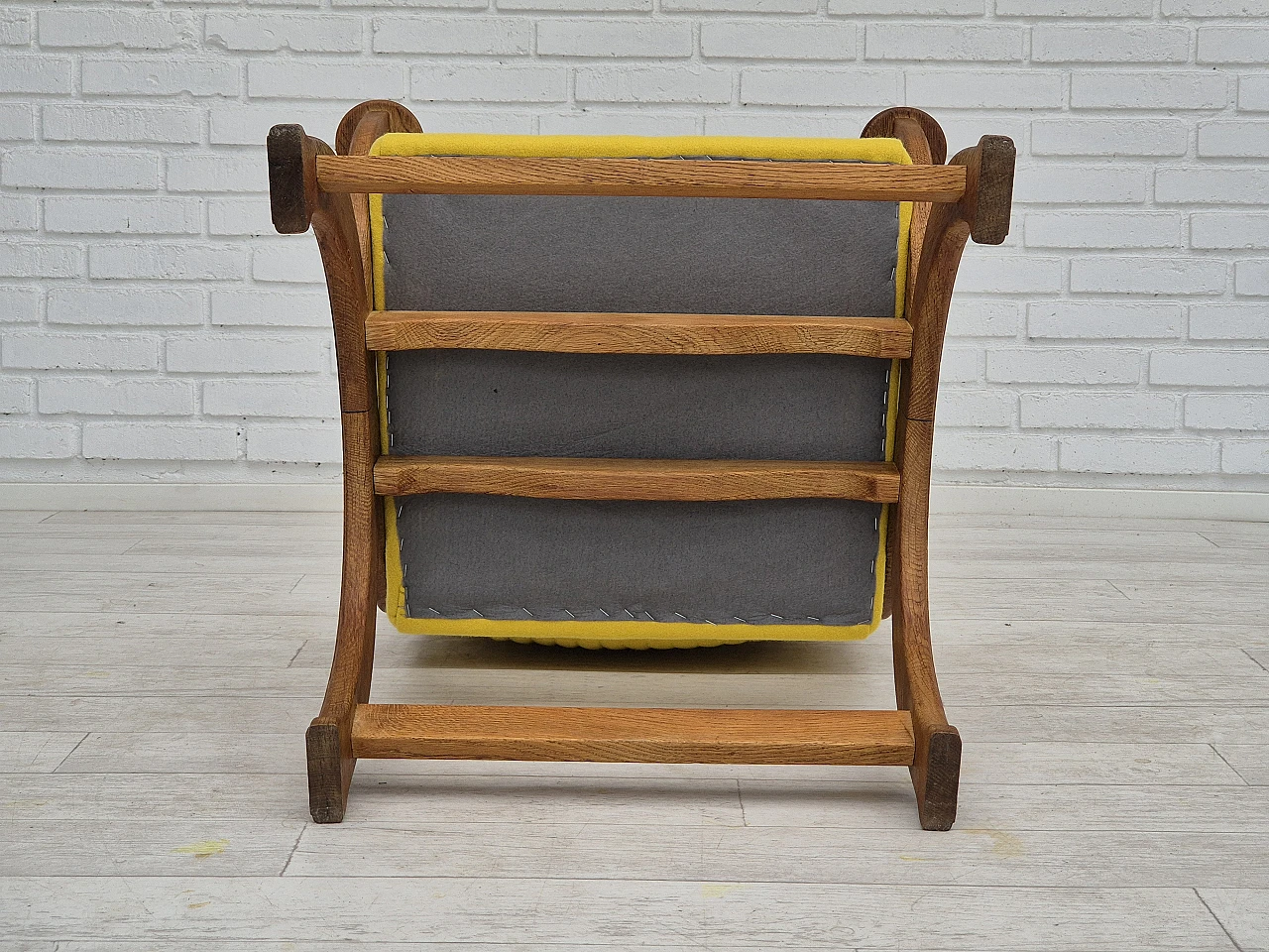 Danish oak and yellow wool armchair, 1950s 19