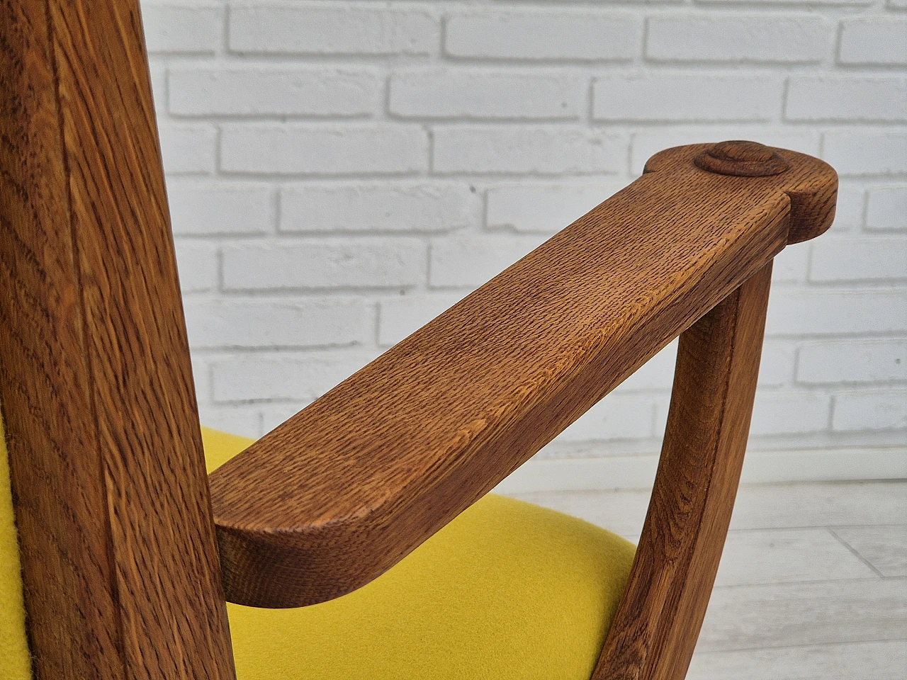 Danish oak and yellow wool armchair, 1950s 20