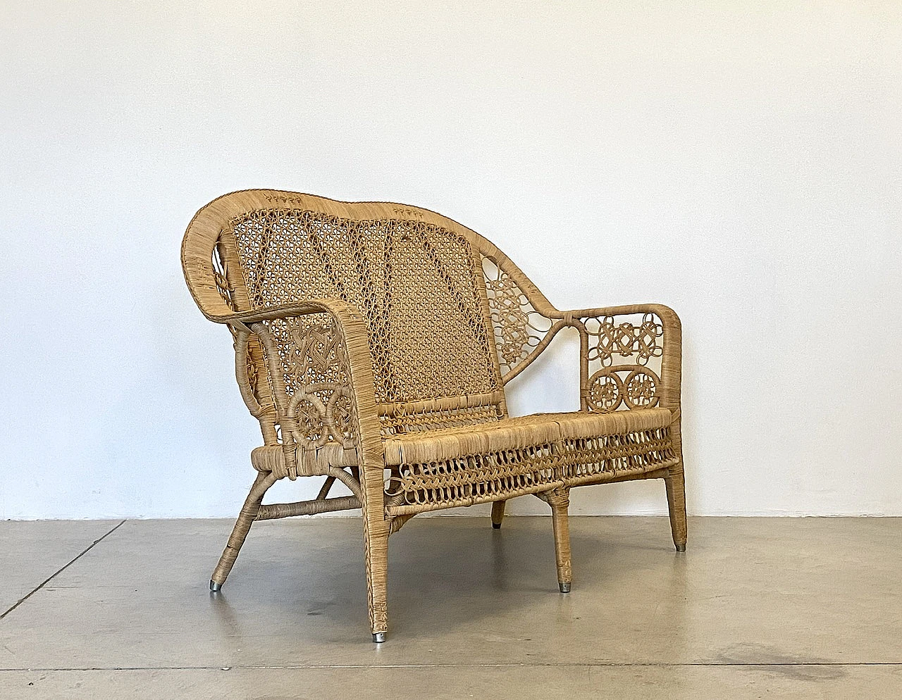 Wicker sofa, pair of armchairs and coffee table, 1980s 5