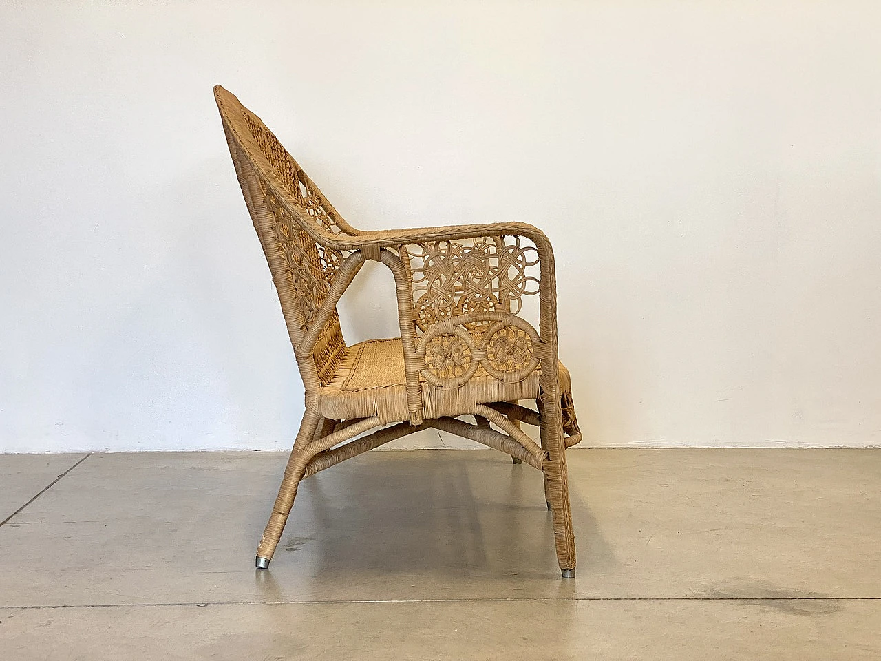 Wicker sofa, pair of armchairs and coffee table, 1980s 7