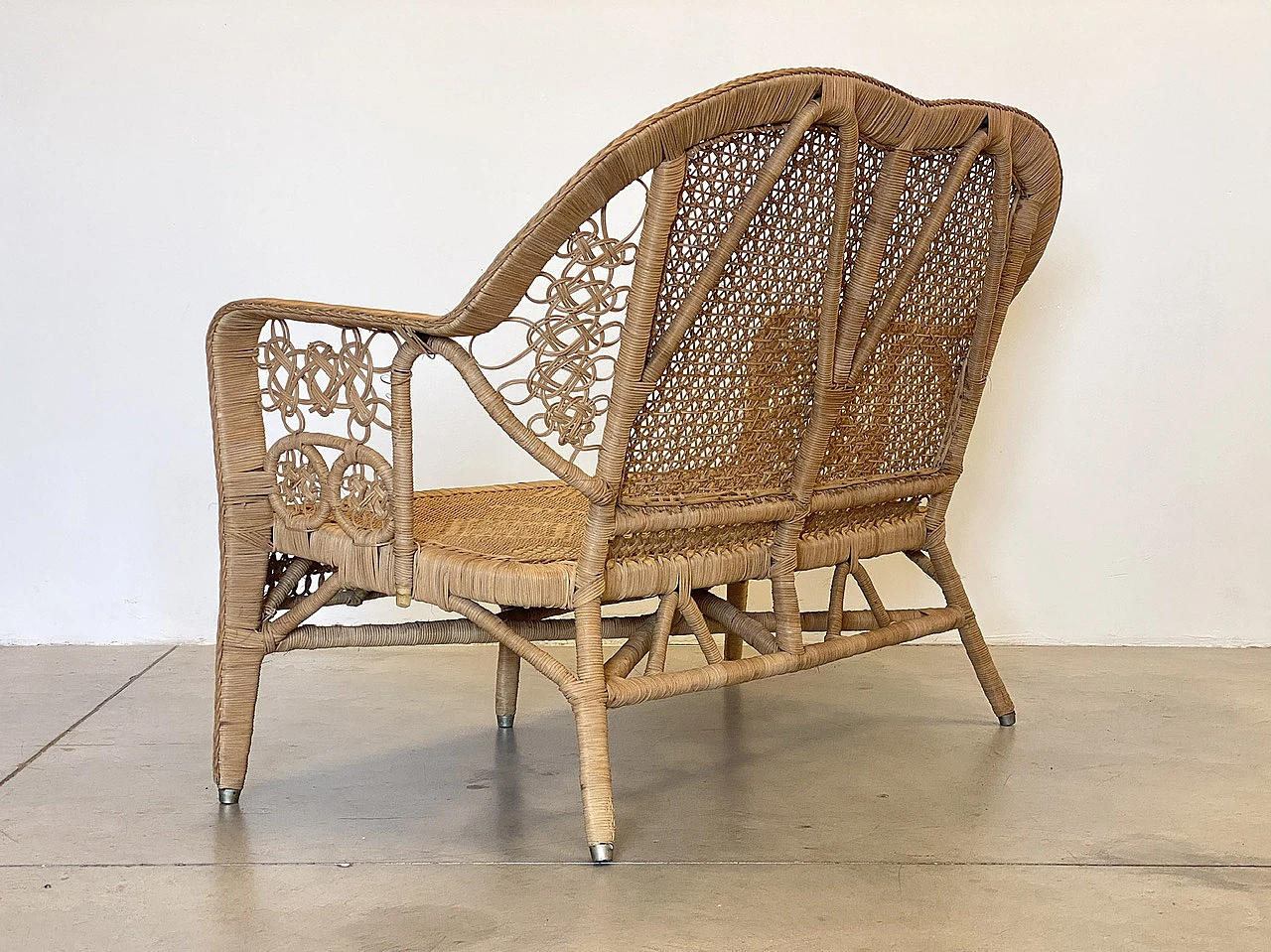 Wicker sofa, pair of armchairs and coffee table, 1980s 9