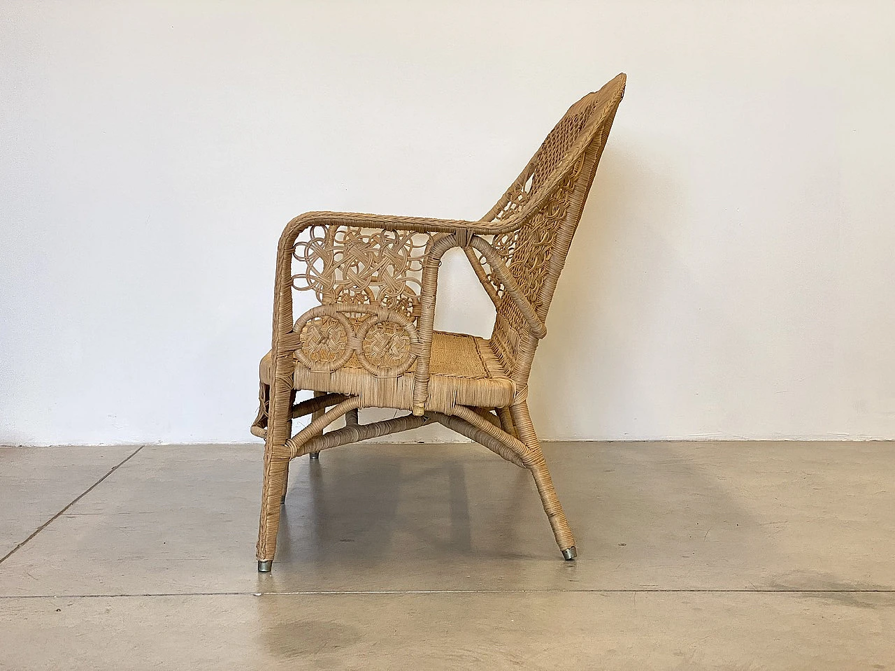 Wicker sofa, pair of armchairs and coffee table, 1980s 12