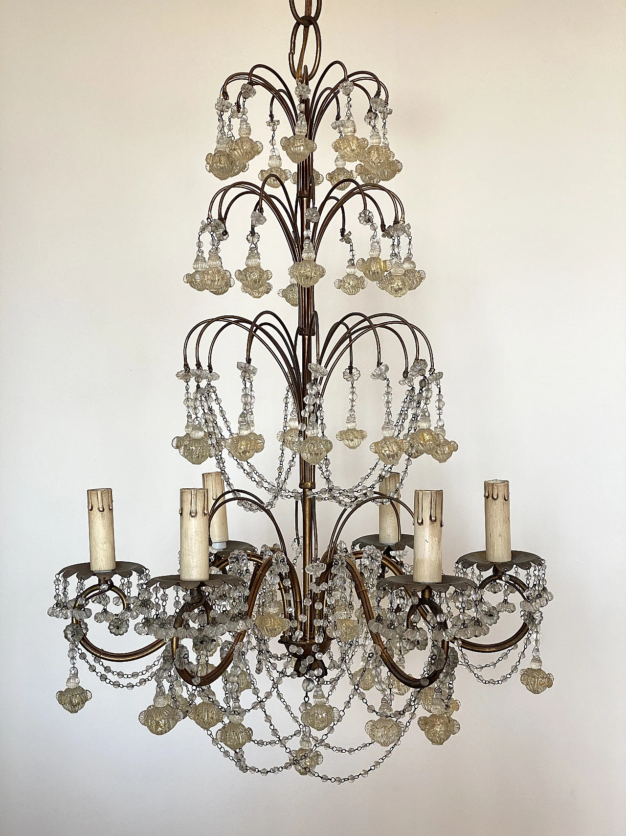 Gilded metal and Murano glass chandelier, 1960s 1