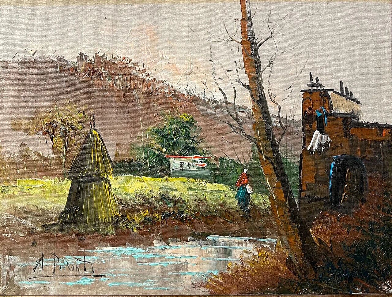 Aldo Pironti, paesaggio rurale, dipinto a olio su tela 1