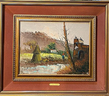 Aldo Pironti, paesaggio rurale, dipinto a olio su tela
