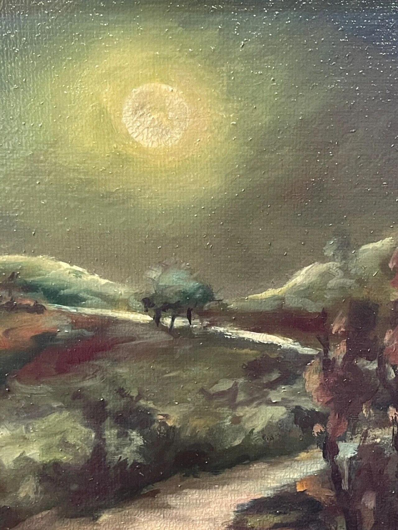 Ovidio Manetti, paesaggio rurale notturno, dipinto a olio su tela 2