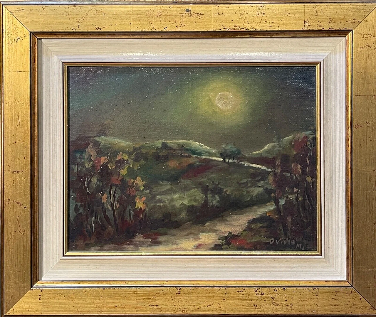 Ovidio Manetti, paesaggio rurale notturno, dipinto a olio su tela 6