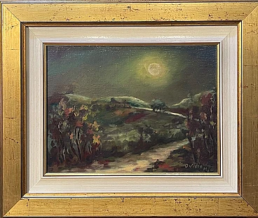 Ovidio Manetti, paesaggio rurale notturno, dipinto a olio su tela