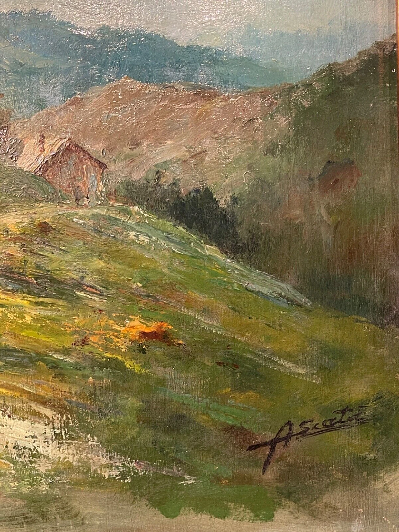 A. Scatà, paesaggio rurale con contadine, dipinto a olio su faesite 3