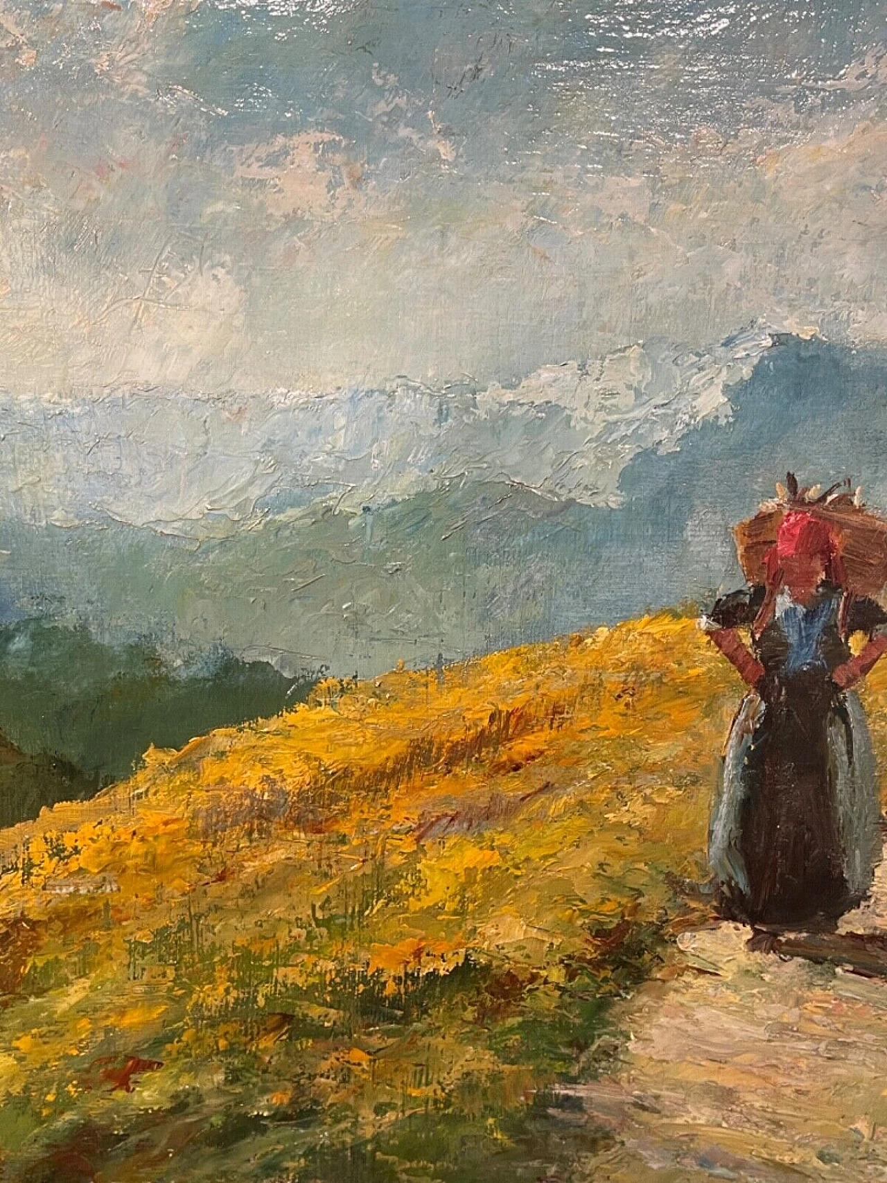 A. Scatà, paesaggio rurale con contadine, dipinto a olio su faesite 4
