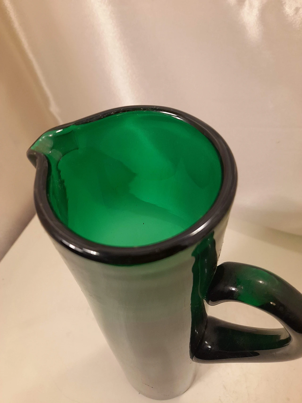 6 Goblets and carafe in green blown glass, 1950s 8