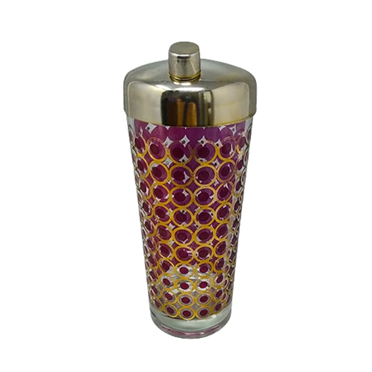 American glass and metal cocktail shaker, 1960s 1