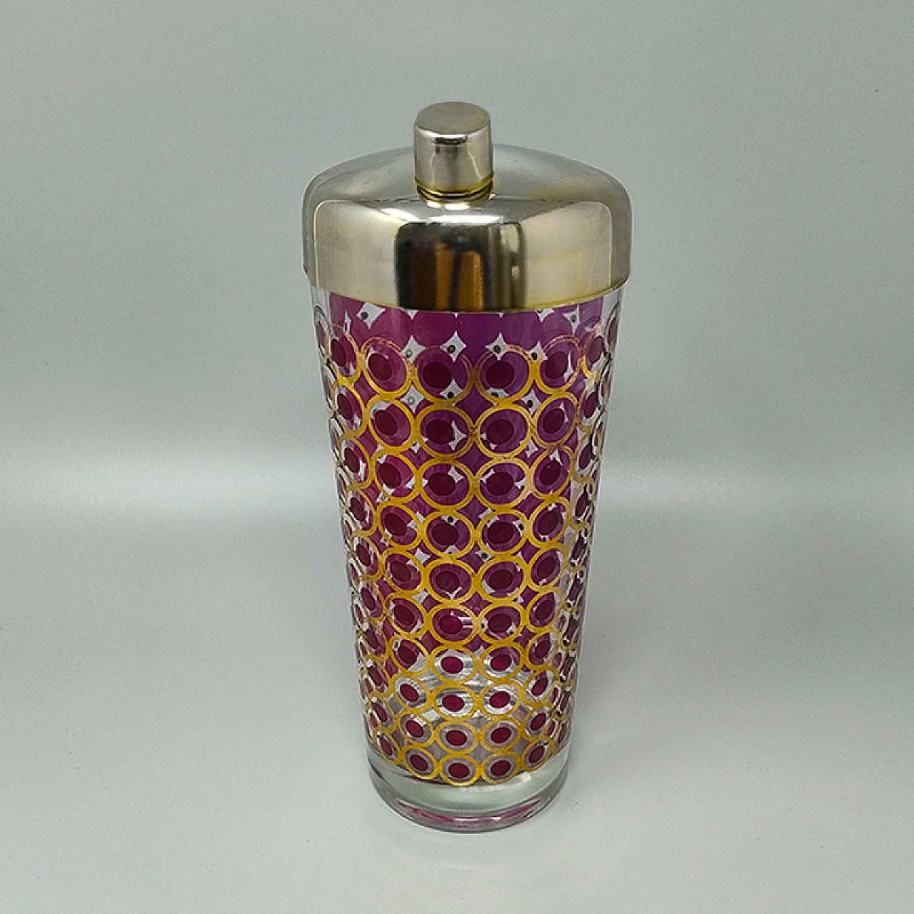 American glass and metal cocktail shaker, 1960s 3