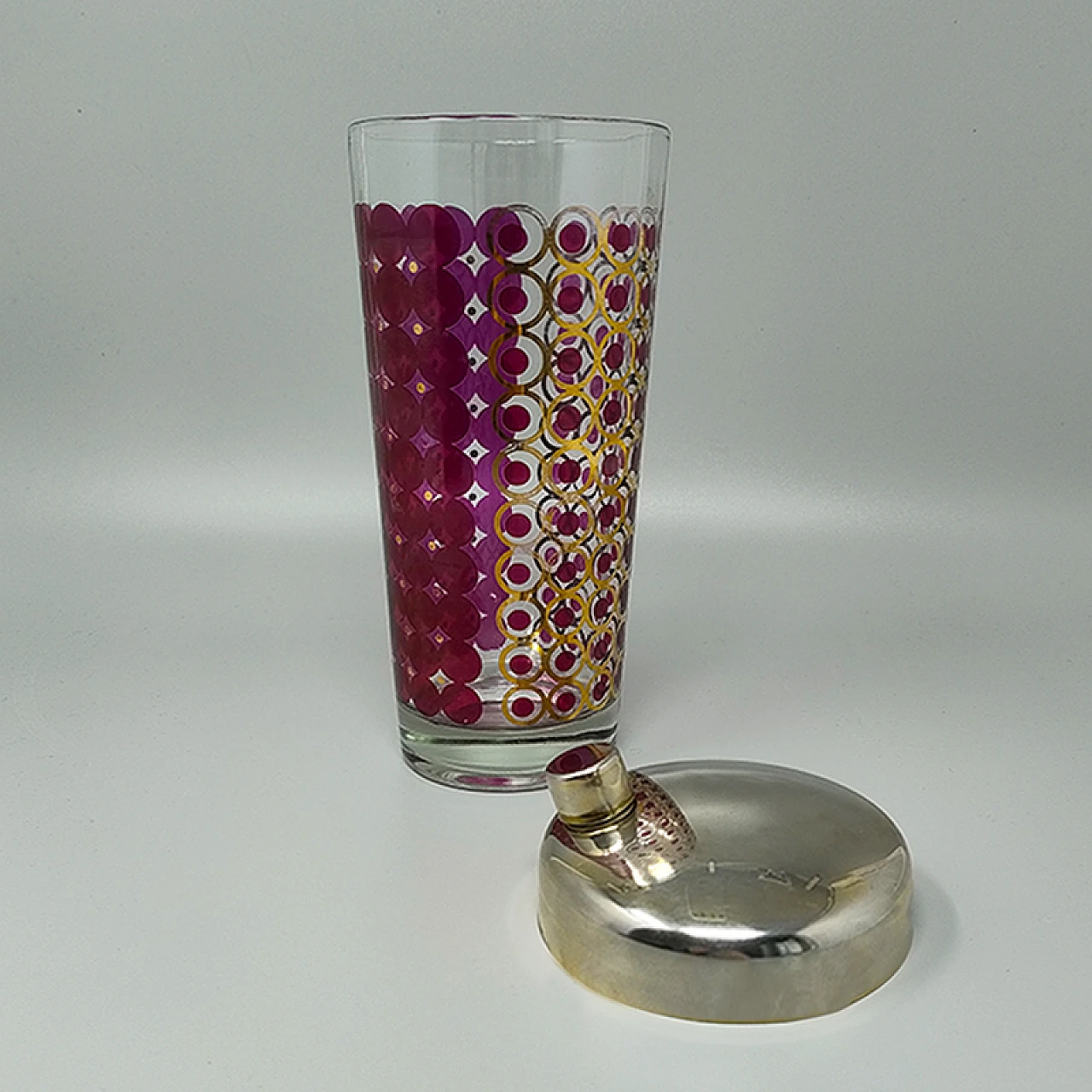 American glass and metal cocktail shaker, 1960s 5