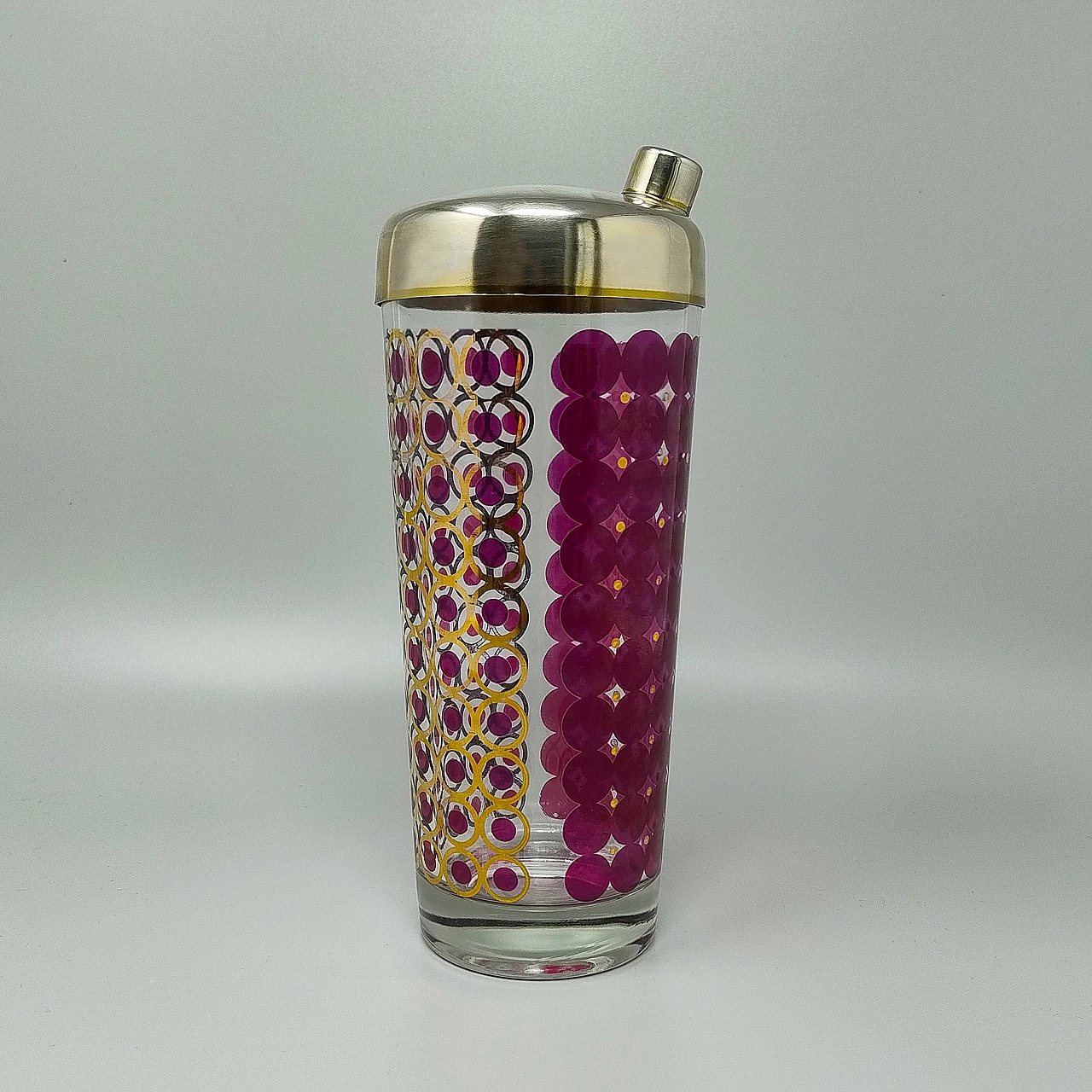 American glass and metal cocktail shaker, 1960s 7