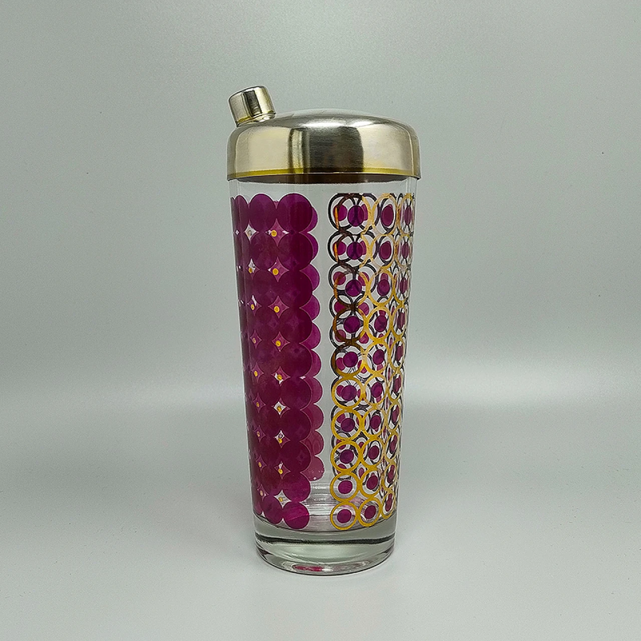 American glass and metal cocktail shaker, 1960s 8