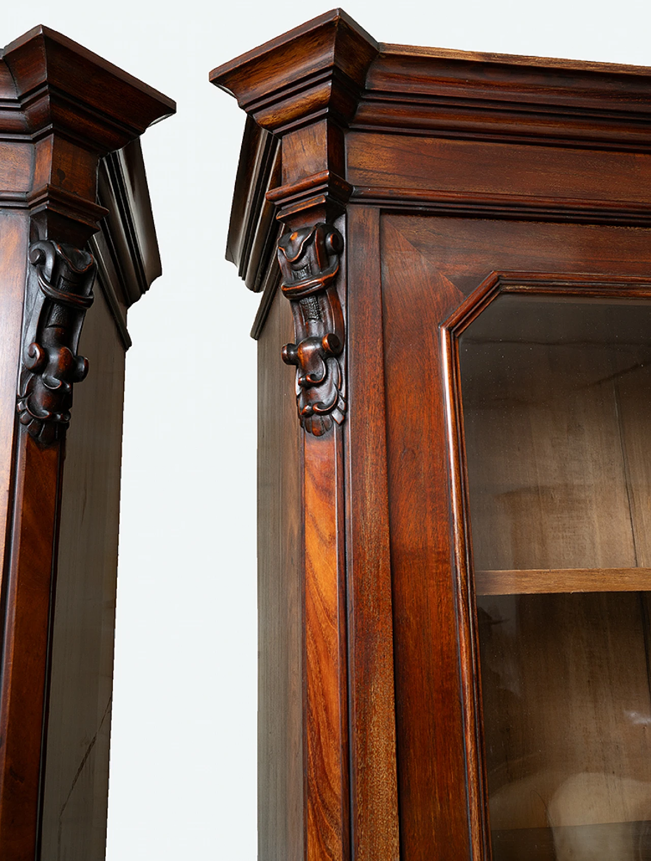 Pair of bookcases in mahogany & poplar with glass doors, 19th century 3