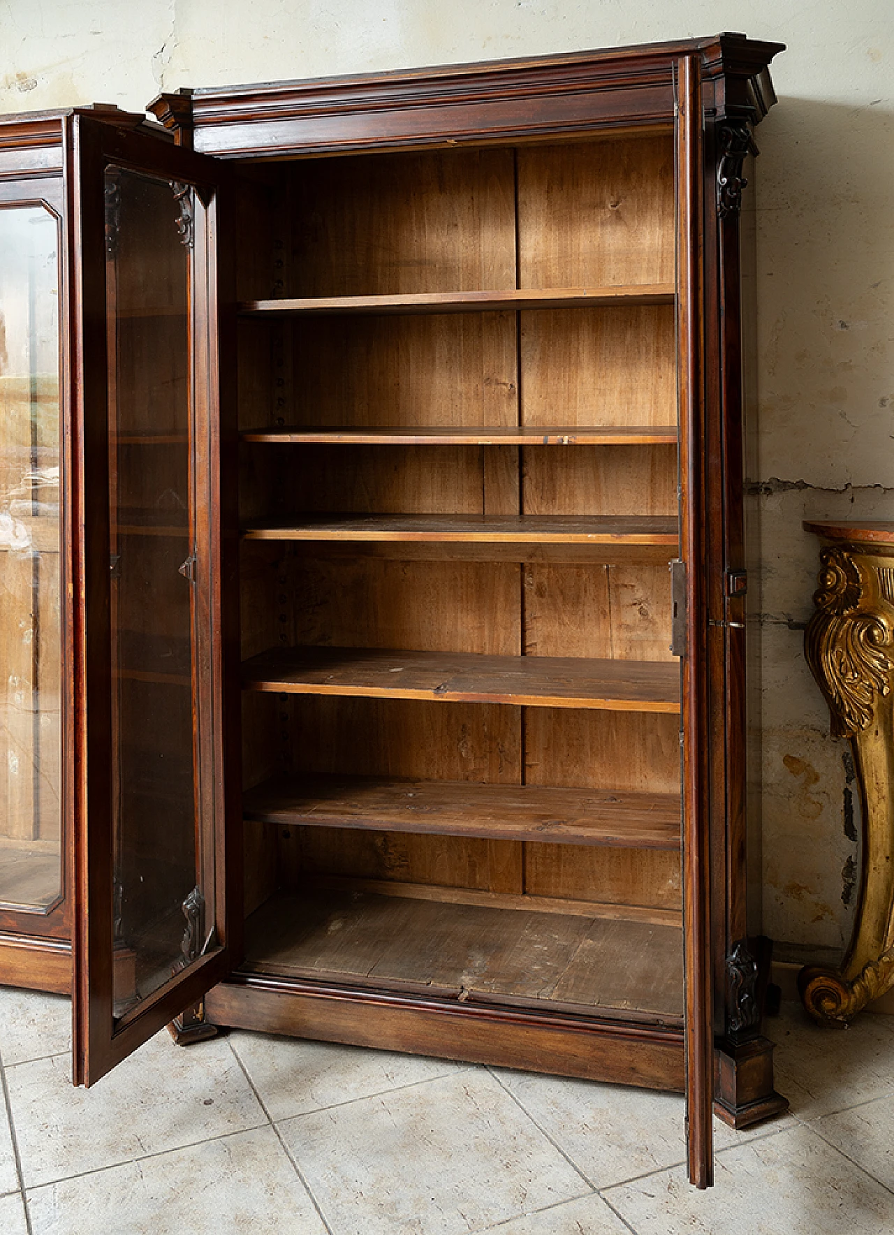 Pair of bookcases in mahogany & poplar with glass doors, 19th century 4