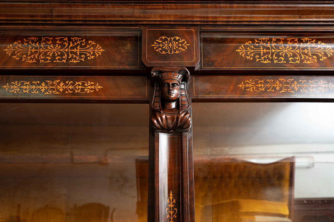 Bookcase in mahogany & poplar with glass doors, 19th century 2