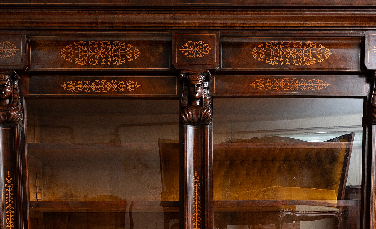 Bookcase in mahogany & poplar with glass doors, 19th century 6