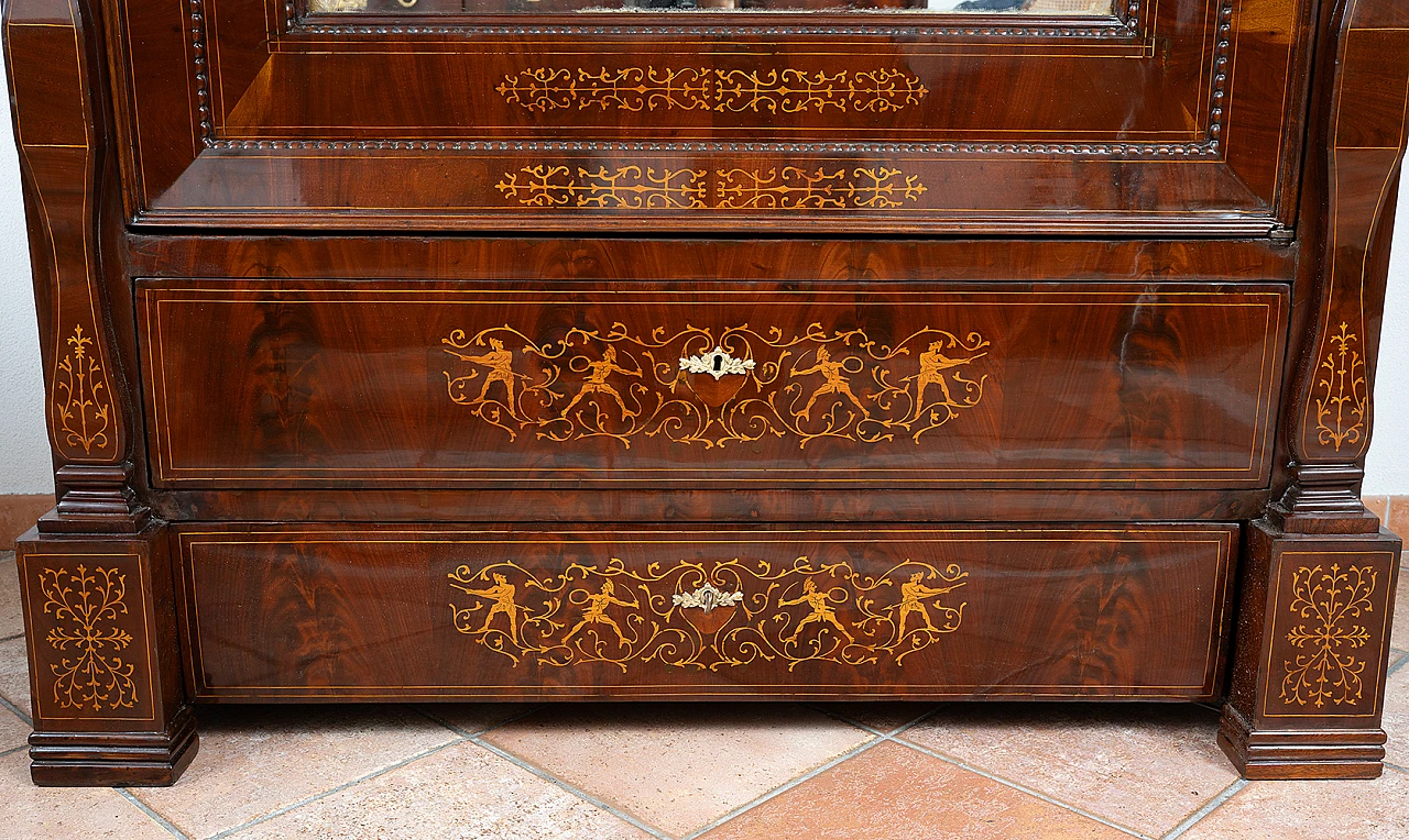 Wardrobe in mahogany and maple with mirror and 2 drawers, 19th century 3