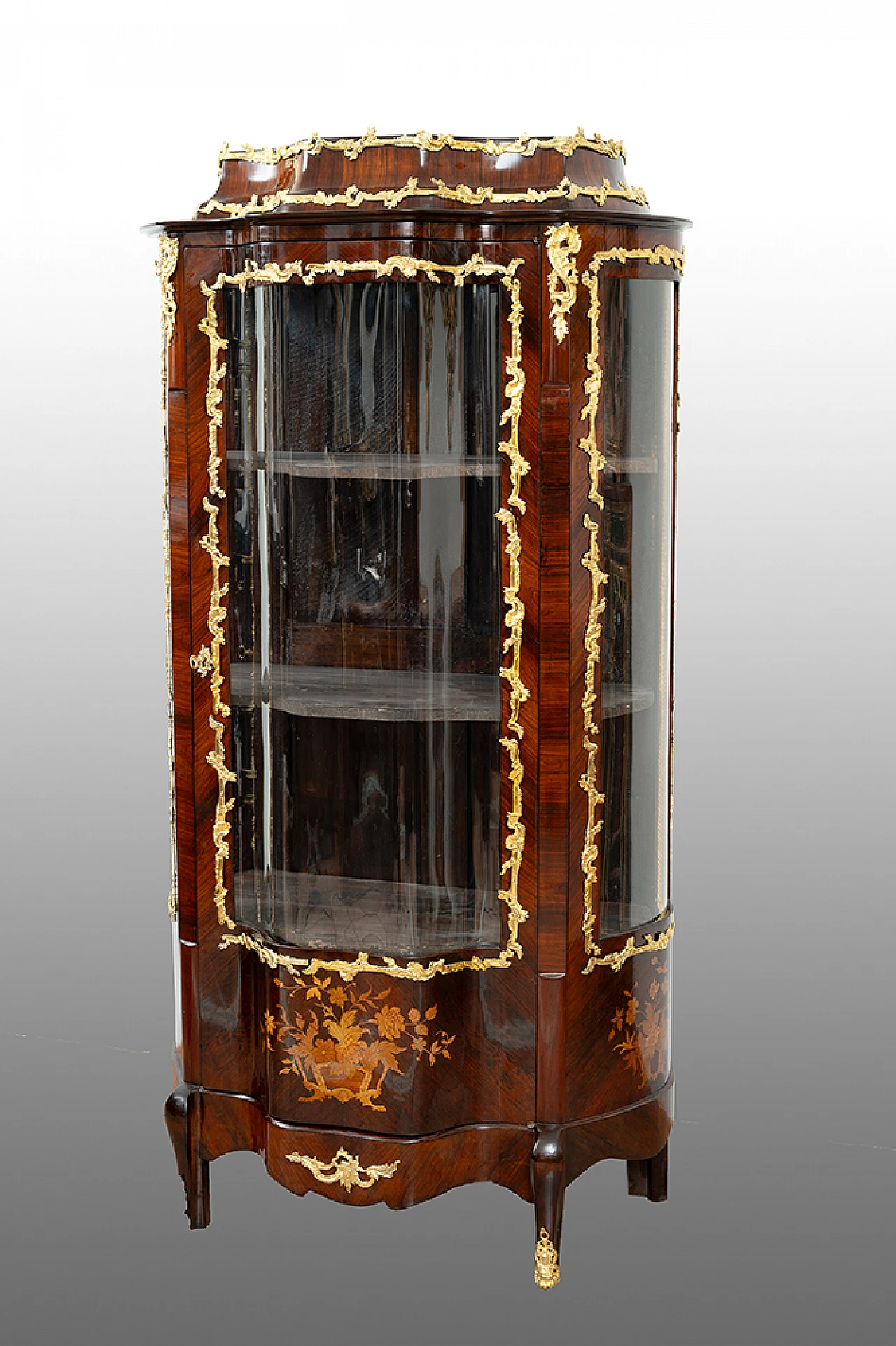 Display case in fine exotic wood with gilded decor, 19th century 1