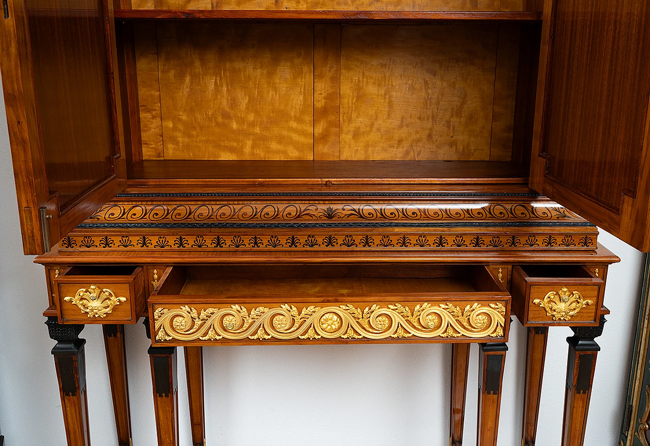 Double body sideboard in exotic woods with gilded bronze elements 2