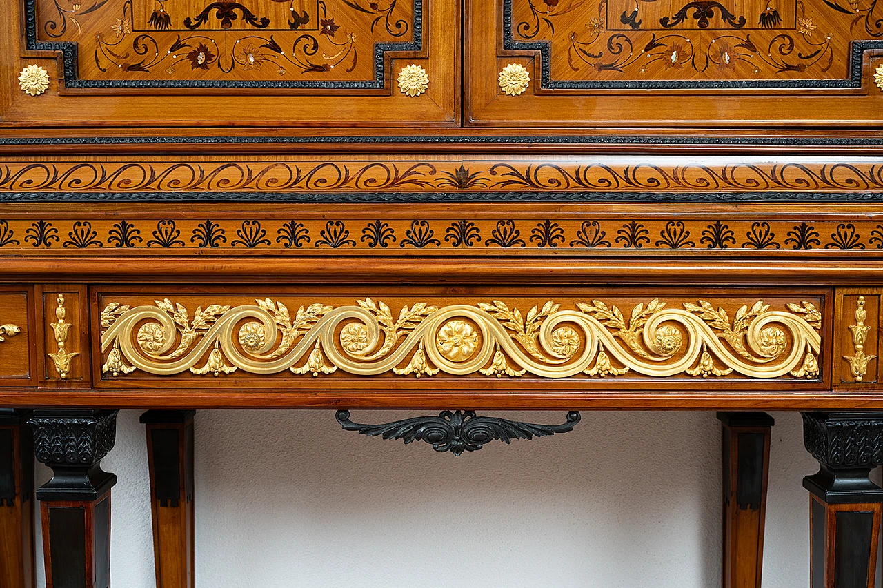 Double body sideboard in exotic woods with gilded bronze elements 6