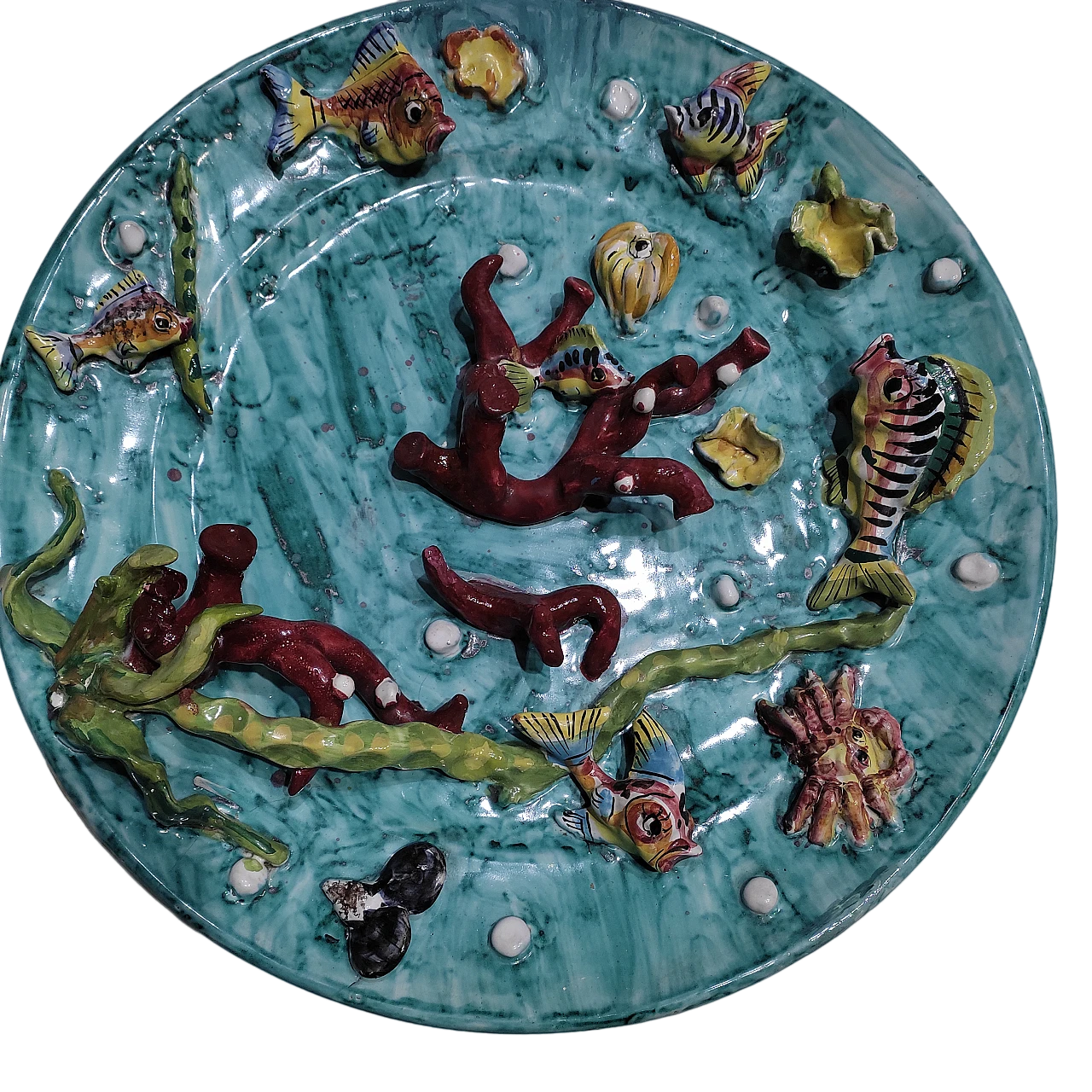 Vietri ceramic dish with embossed fish and seaweed 7