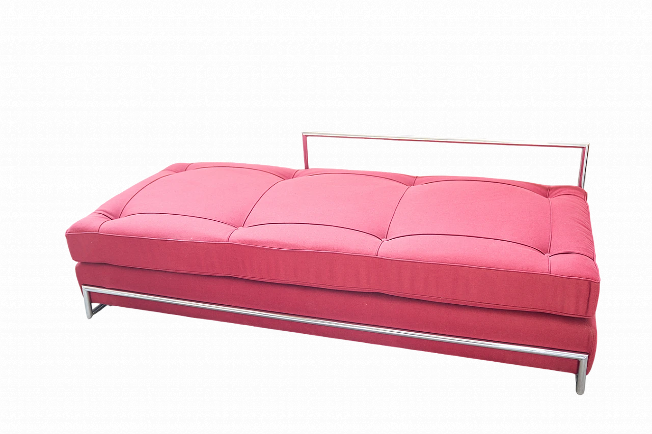 Daybed sofa in red fabric and chromed metal by Eileen Gray, 1980s 15