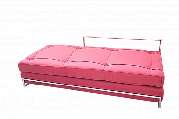 Daybed sofa in red fabric and chromed metal by Eileen Gray, 1980s