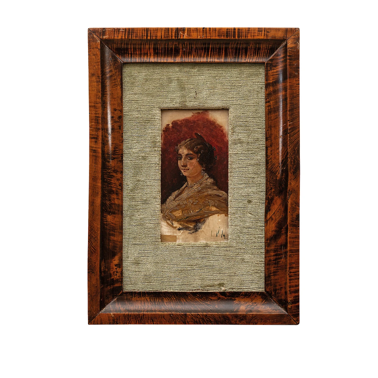 Portrait of a lady, oil on porcelain with wooden frame 2