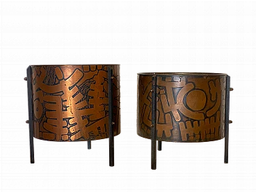 Pair of metal and copper planters by Victor Cerrato, 1960s