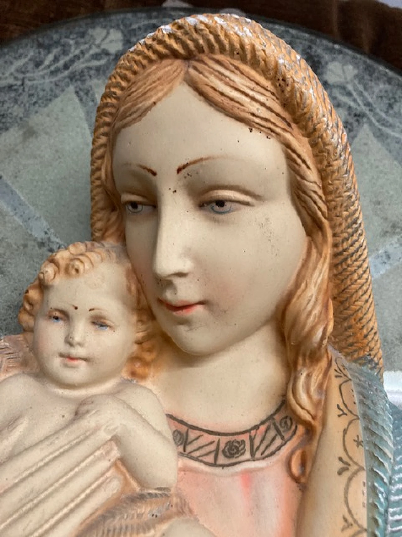 Ceramic Madonna and Child on glass base, 1940s 4