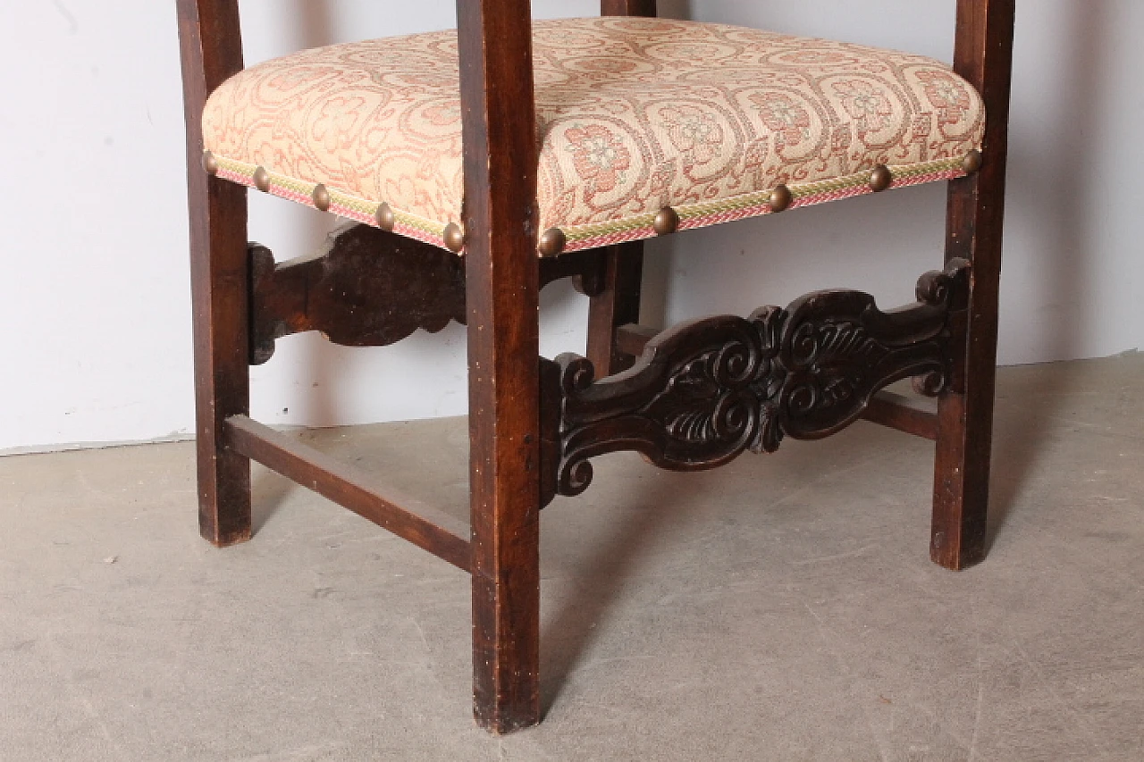 Solid walnut and fabric fratina armchair, 17th century 2