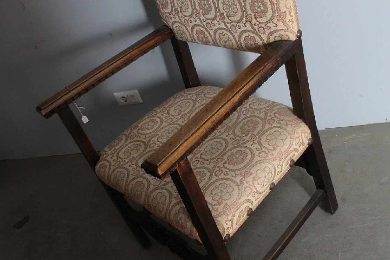 Solid walnut and fabric fratina armchair, 17th century 6